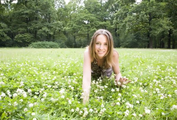 草の上に敷設美容女性 — ストック写真