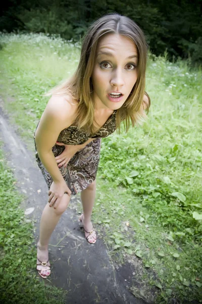 Shocked Surprised Girl Outdoors — Stock Photo, Image