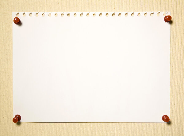 Blank Notepad Page With Red Clips On Textile Background