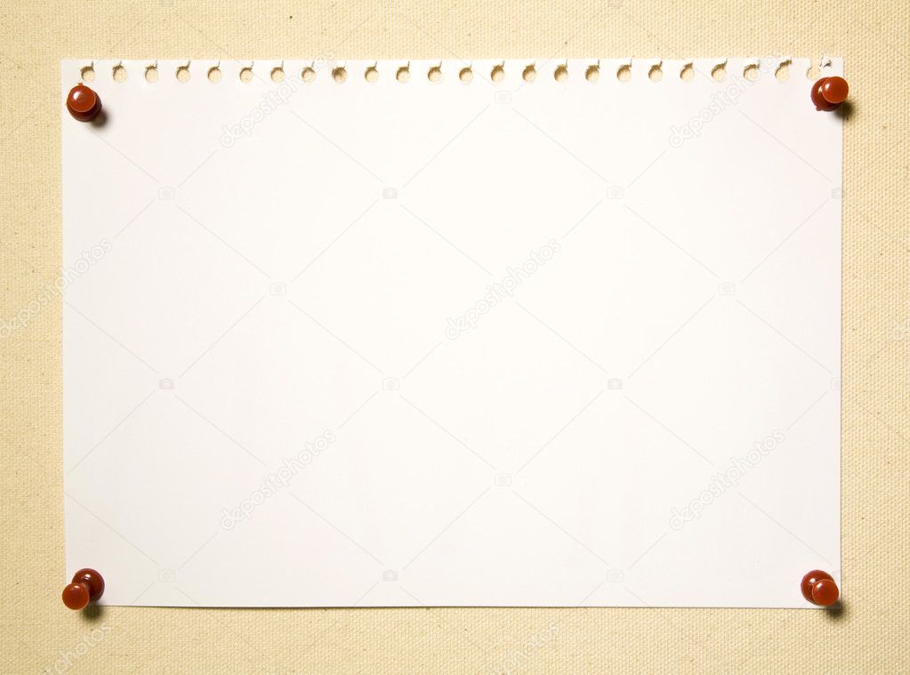 Blank Notepad Page With Red Clips On Textile Background