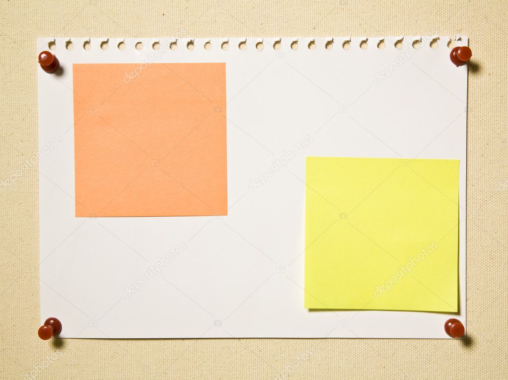 Notepad Page With Color Notes On Textile Background