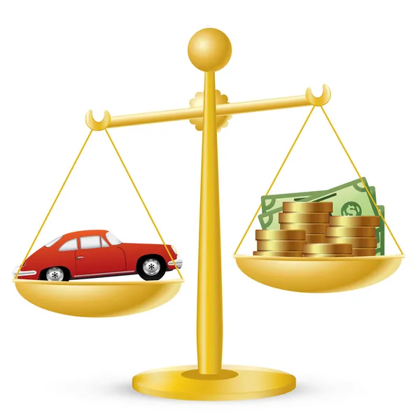 Carro e dinheiro em balanças — Vetor de Stock