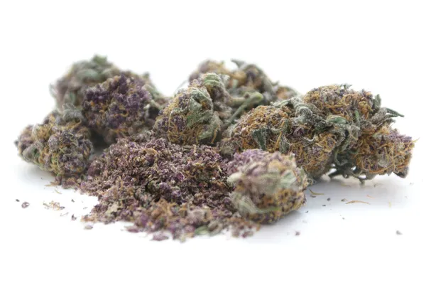 Hochwertige Lila Traubenaffen Marihuana Knospen Und Boden Stockbild
