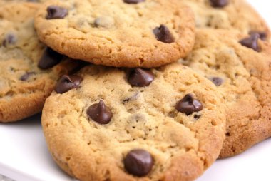 Closeup of delicious homemade chocolate chip cookies.