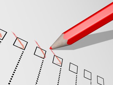 3D-modeled red pencil used to notch a check-list clipart
