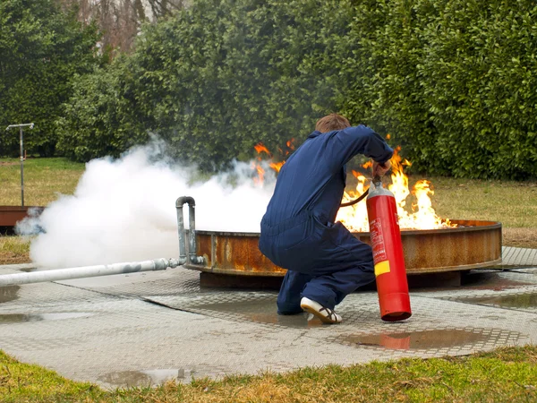 Brandövning Brandsläckare — Stockfoto