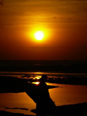 A surfer shadow watching at the sunset and ocean clipart
