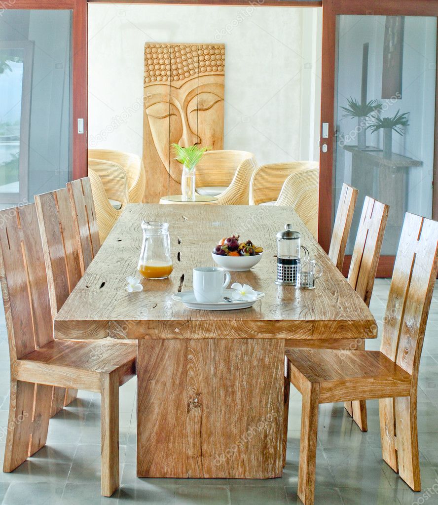 Tropical Dining Room Patio Stock Photo, Tropical Dining Room Table And Chairs