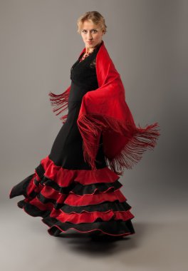 Beauty woman dance flamenco in black and red clipart