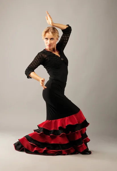 Schoonheid Volwassen Vrouw Dans Flamenco Studio Opname — Stockfoto