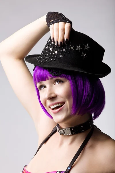 Schönheit Disco Mädchen Mit Pinken Haaren Hut — Stockfoto