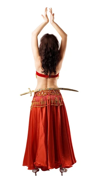 Γυναίκα Στο Αραβικό Κόκκινο Κοστούμι Σπαθί Στο Ισχίο — Φωτογραφία Αρχείου