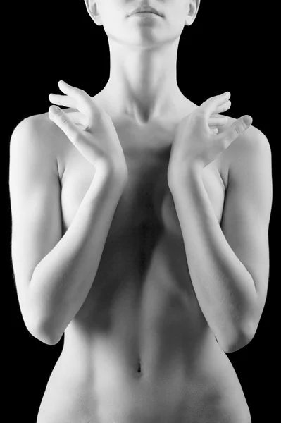 Young Naked Body Face Black White Stock Picture