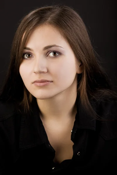 Young Unhappy Woman Black Shirt Look You — Stock Photo, Image
