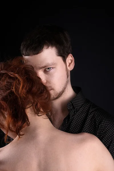 Man Red Woman Closeup Lovers Portrait — 스톡 사진