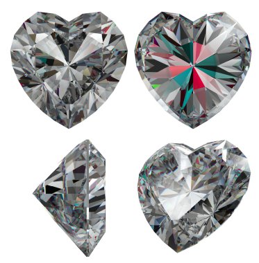 Diamond heart shape color isolated different views clipart