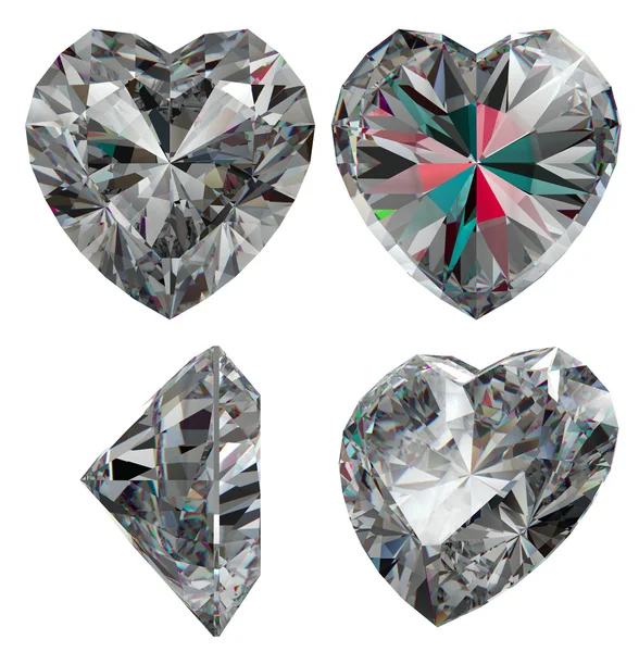 Diamante Cor Forma Coração Isolado Diferentes Vistas — Fotografia de Stock