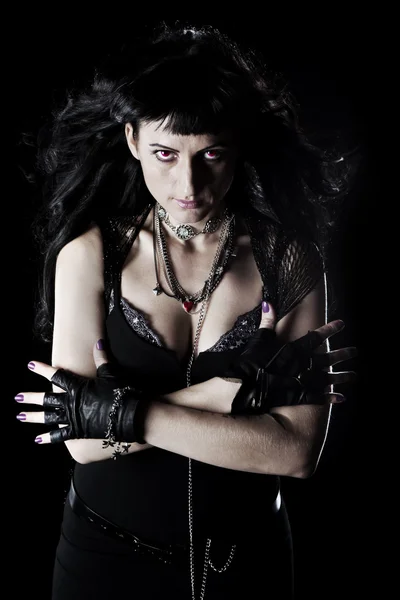 Woman Vampire Style Leather Dress — Stock Photo, Image
