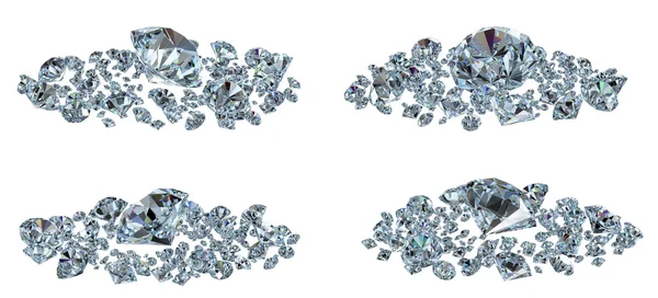Diamantes engastados con diferentes vistas aisladas — Foto de Stock