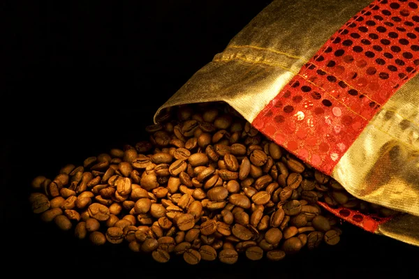 Gold Bag Coffee Beans — Stock Photo, Image