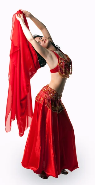Femme en danse avec voile rouge — Photo