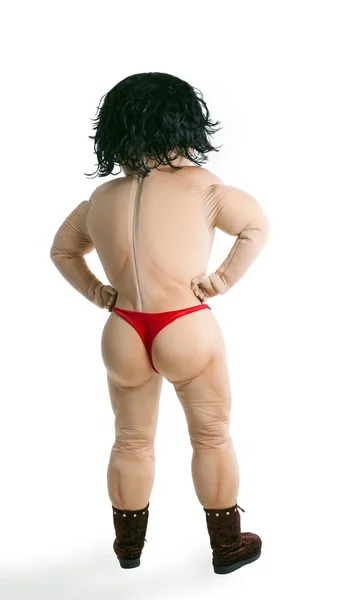 Man striptease maskot kostym poserar ryggraden — Stockfoto