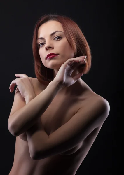 Belleza mujer en topless mírate — Foto de Stock