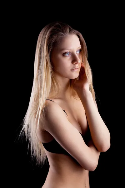 Młoda blond dziewczyna w bieliźnie - smutek emocji — Zdjęcie stockowe