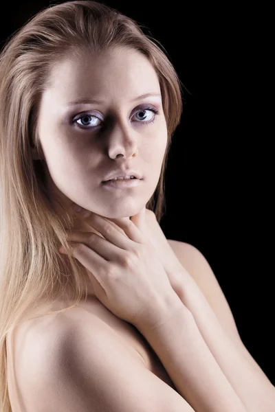 Young naked sadness girl look at you — Stock Photo, Image