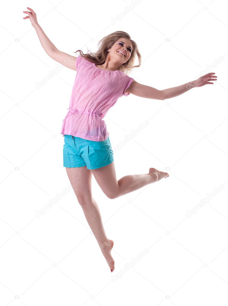 Happy woman jump and smile