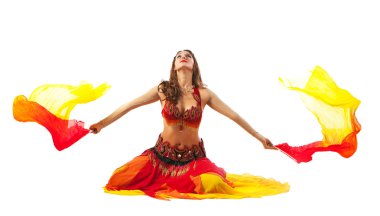 Beauty young woman dance with fantail clipart