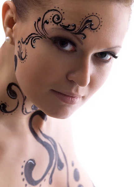 Mulher rosto com pintura close-up retrato — Fotografia de Stock