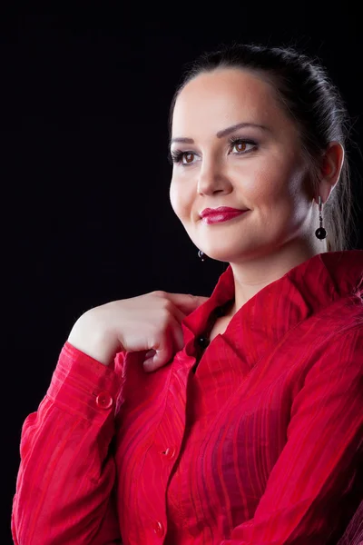Lässige erwachsene Frau im roten Anzug — Stockfoto