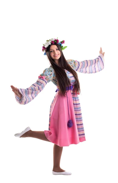 Szépség lány garland tánc keleties jelmezben — Stock Fotó