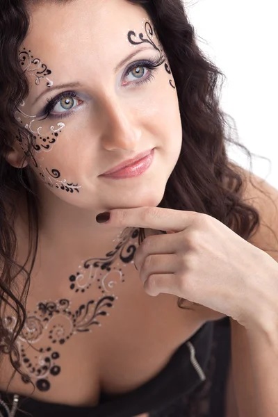 Woman face with paint close-up portrait — Stock Photo, Image