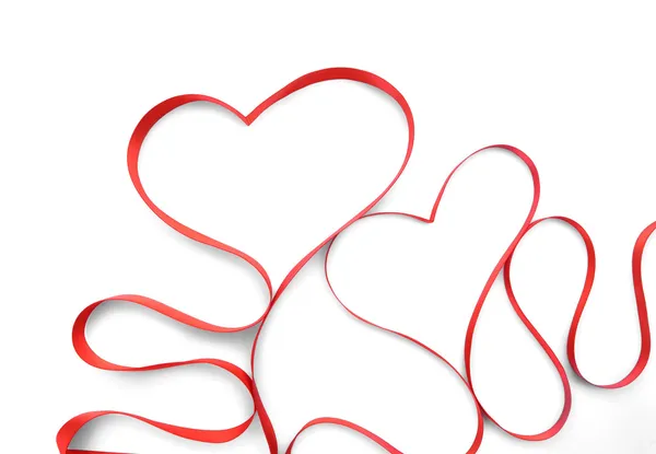 Красная Лента Сердца Лук Белом Фоне — стоковое фото