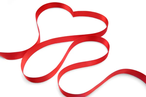 Rood Hart Ribbon Bow Geïsoleerd Witte Achtergrond — Stockfoto