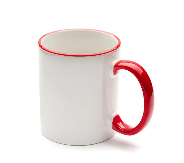 White Mug Red Handle White Background — Stock Photo, Image