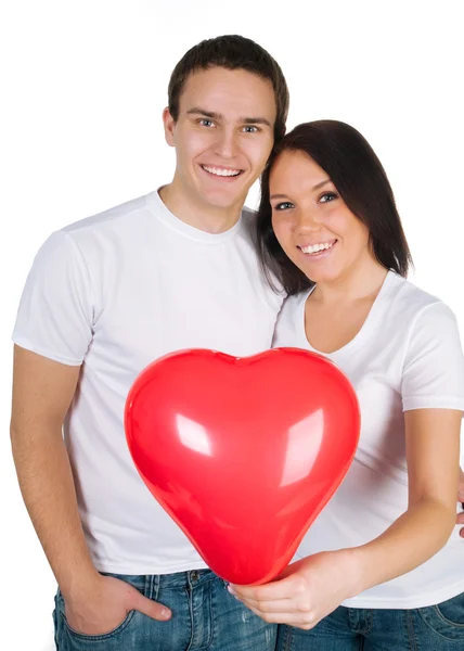 夫妇用白色背景上的红色心 — 图库照片