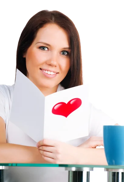 Girl is reading a valentine — Stock Photo, Image