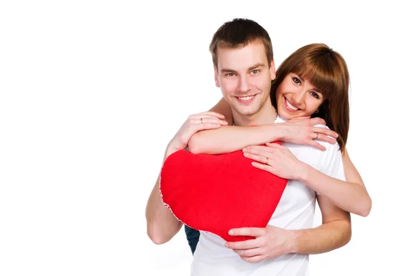 夫妇用白色背景上的红色心 — 图库照片