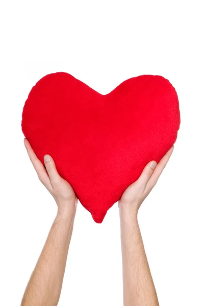 Coração Vermelho Nas Mãos Fundo Branco — Fotografia de Stock