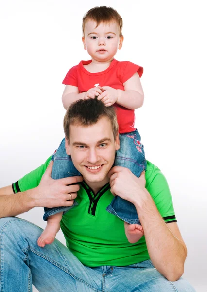 Pai Com Bebê Fundo Branco — Fotografia de Stock