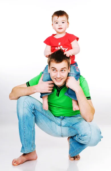 Vader Met Baby Een Witte Achtergrond — Stockfoto