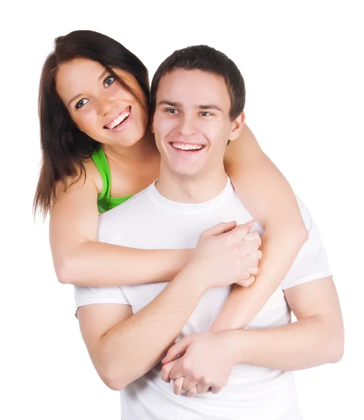 Mooie Jonge Paar Een Witte Achtergrond — Stockfoto