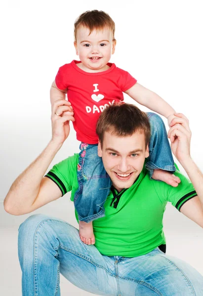 Vader Met Baby Een Witte Achtergrond — Stockfoto