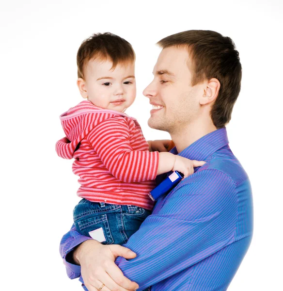 Padre Con Bebé Sobre Fondo Blanco —  Fotos de Stock