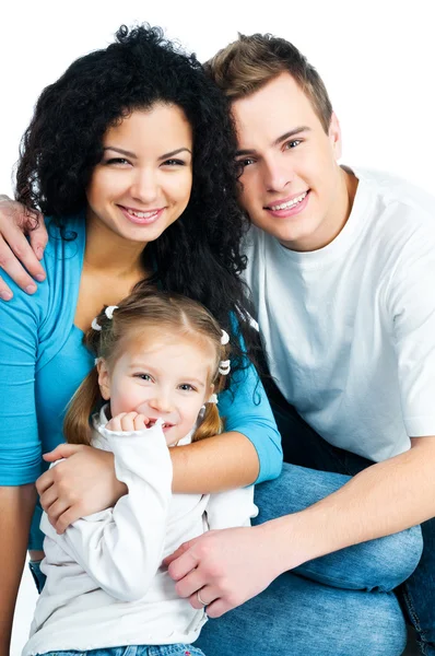 Šťastná Rodina Dítětem Bílém Pozadí — Stock fotografie