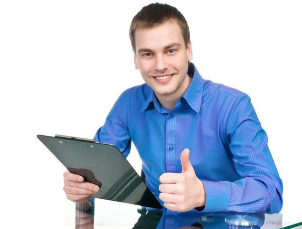 Man with a tablet for notes — Stock Photo, Image