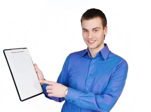 Homem com um tablet para anotações — Fotografia de Stock